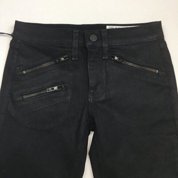 NWT RAG & BONE Black Coated Zip Pockets & Ankle Slim Fit Skinny Jeans - Picture 5 of 12